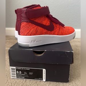 Nike Air Force 1 flynit, crimson/orange, size 8.5 NEW